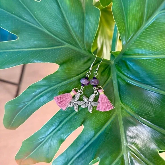 Amethyst ~ Starfish Earrings || Handmade - Picture 2 of 3